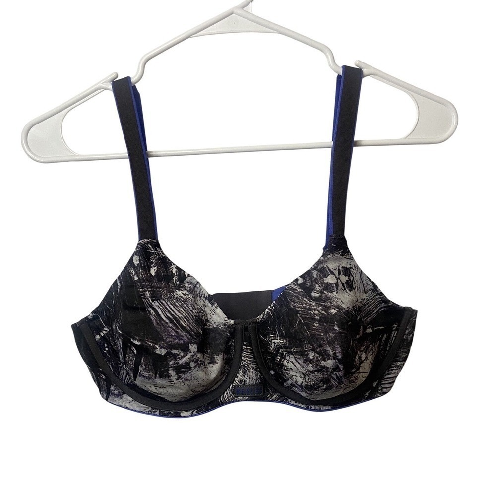 Berlei Underwire Sports Bra 36D Black White Abstract Print Blue Accents YYR9